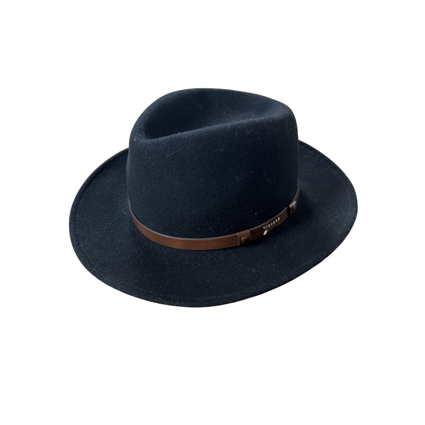Minnetonka Felt Hat Medium Black 100% Wool Lite Felt Leather Band Made In USA