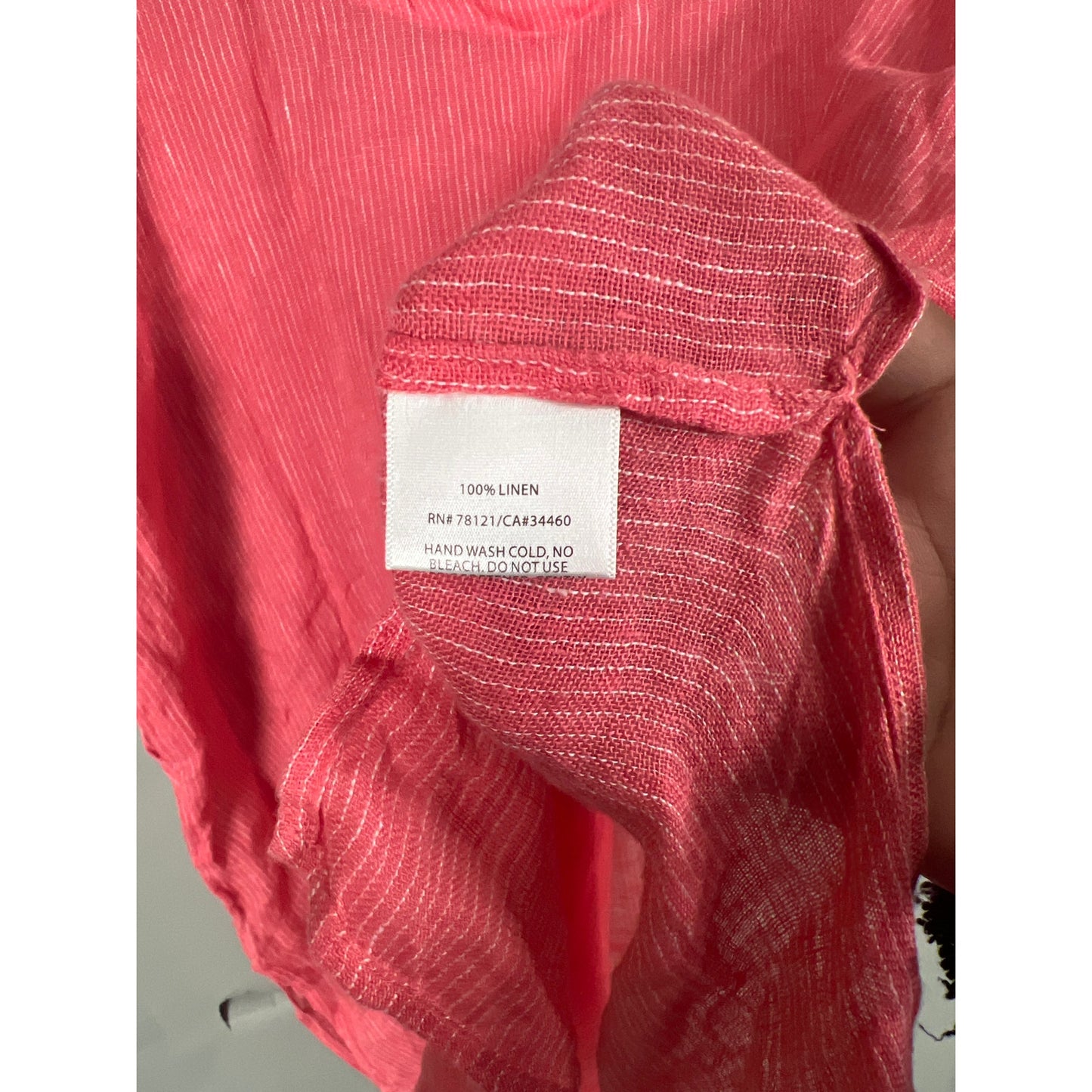 Eileen Fisher Size Large Pink Women Top 100% Linen Gause Pinstriped