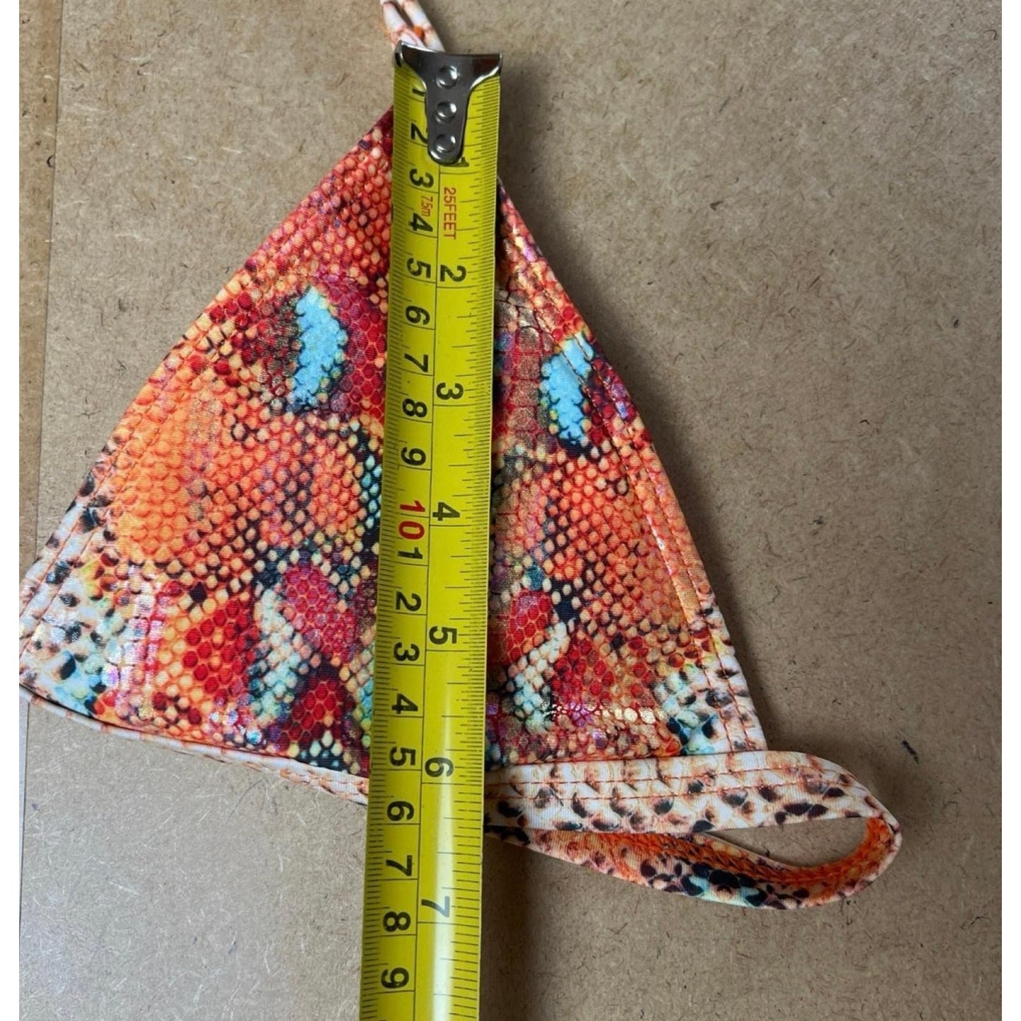 Swim Top Womens L Orange Animal Print Triangle Lined Adjustable Strap Halter