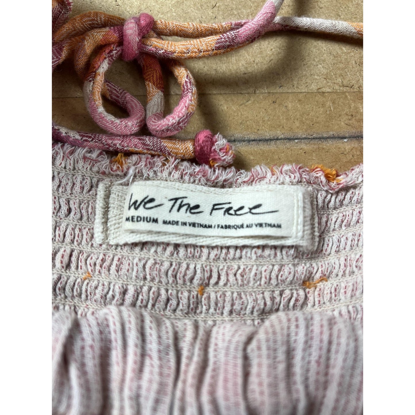 We The Free Blouse Womens M Pink Cropped Plaid Square Neck Ruffle Cotton