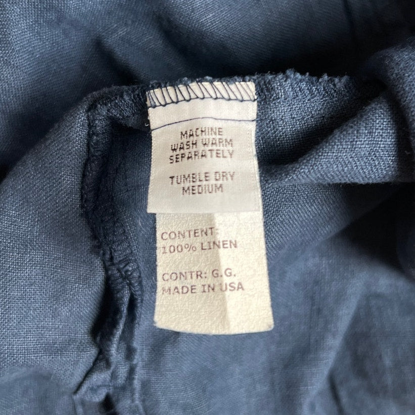 Cut Loose 100% Linen Boxy Lagenlook Dress Tunic 3/4 Sleeves Blue Women's Size S