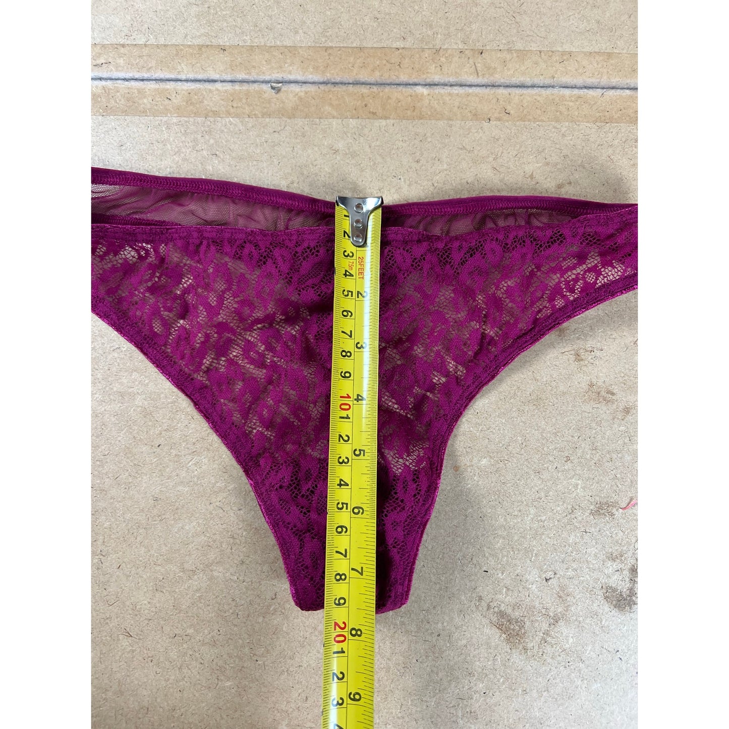 NWT Victoria's Secret Bottom Womens L/G Purple Thong Lace Sheer Lined Floral