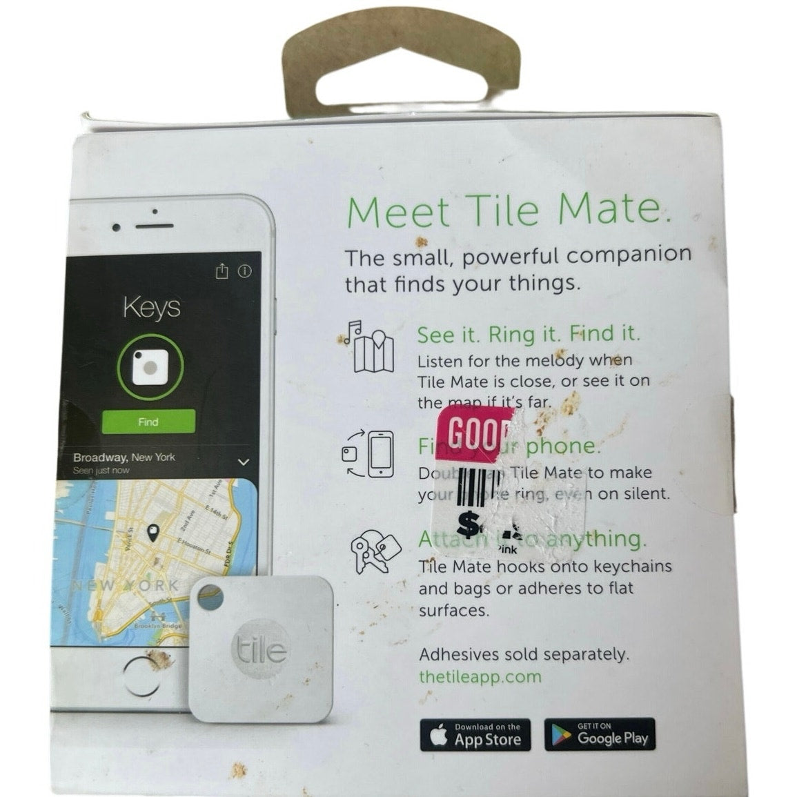 Tile Mate Bluetooth Tracker T3001 White Key Finder Locator 1-Pack With App