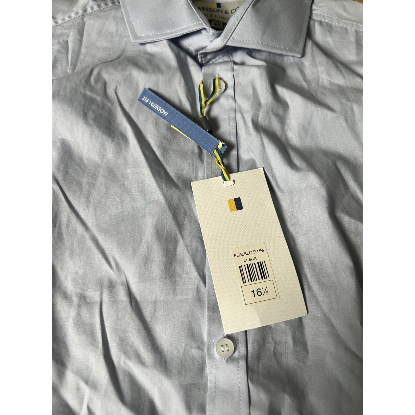 Larsson & Co Shirt Mens L Blue Long Sleeve Button Up Collared Business Easy Care