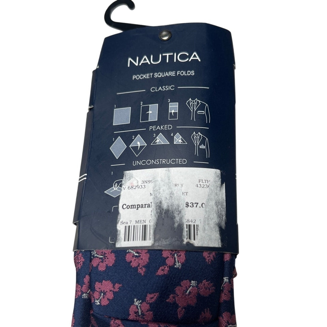 Nautica NWT Classic Tie Flower Print Navy Blue and Pink
