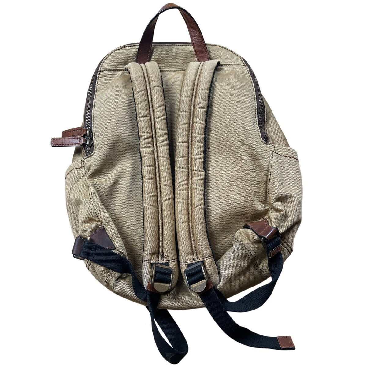FRYE Carter leather Trim Canvas Backpack Beige Accents Adjustable