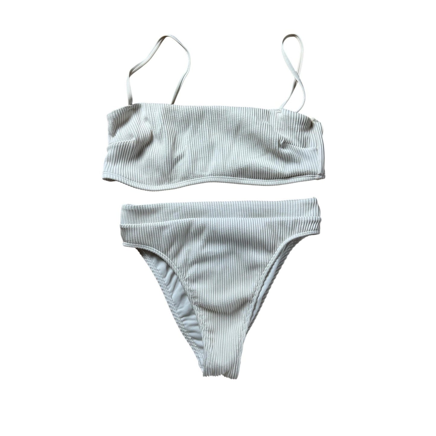 Hollister Bikini Swimsuit Womens Small White Ribbed Bralette Top Bottom Set