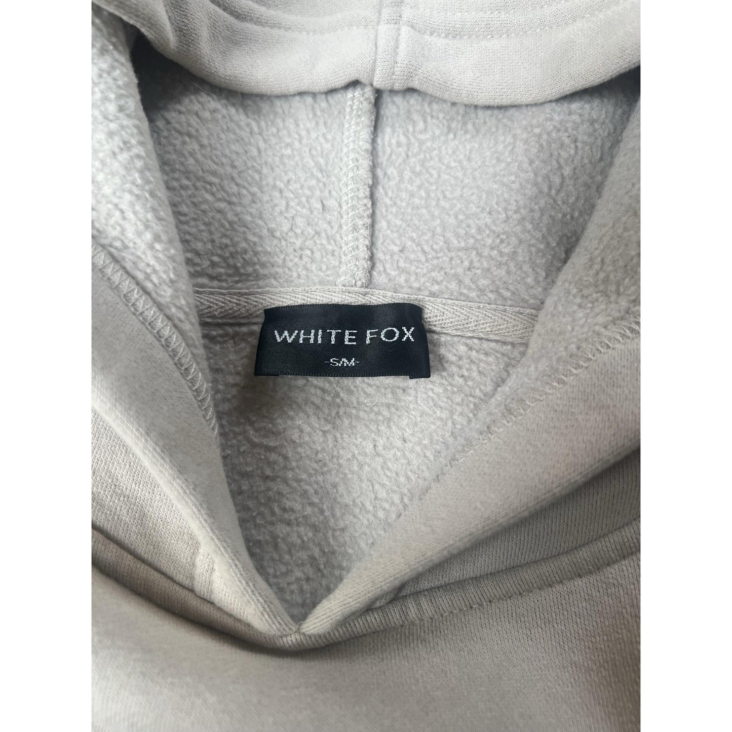 White Fox Sweater Unisex M Gray Pullover Hooded Lined Fleece Heavyweight Logo