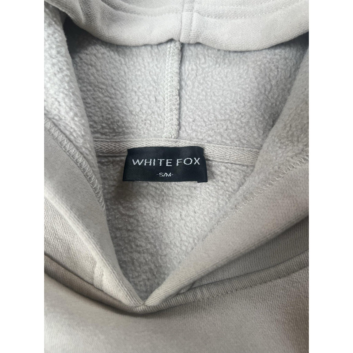 White Fox Sweater Unisex M Gray Pullover Hooded Lined Fleece Heavyweight Logo
