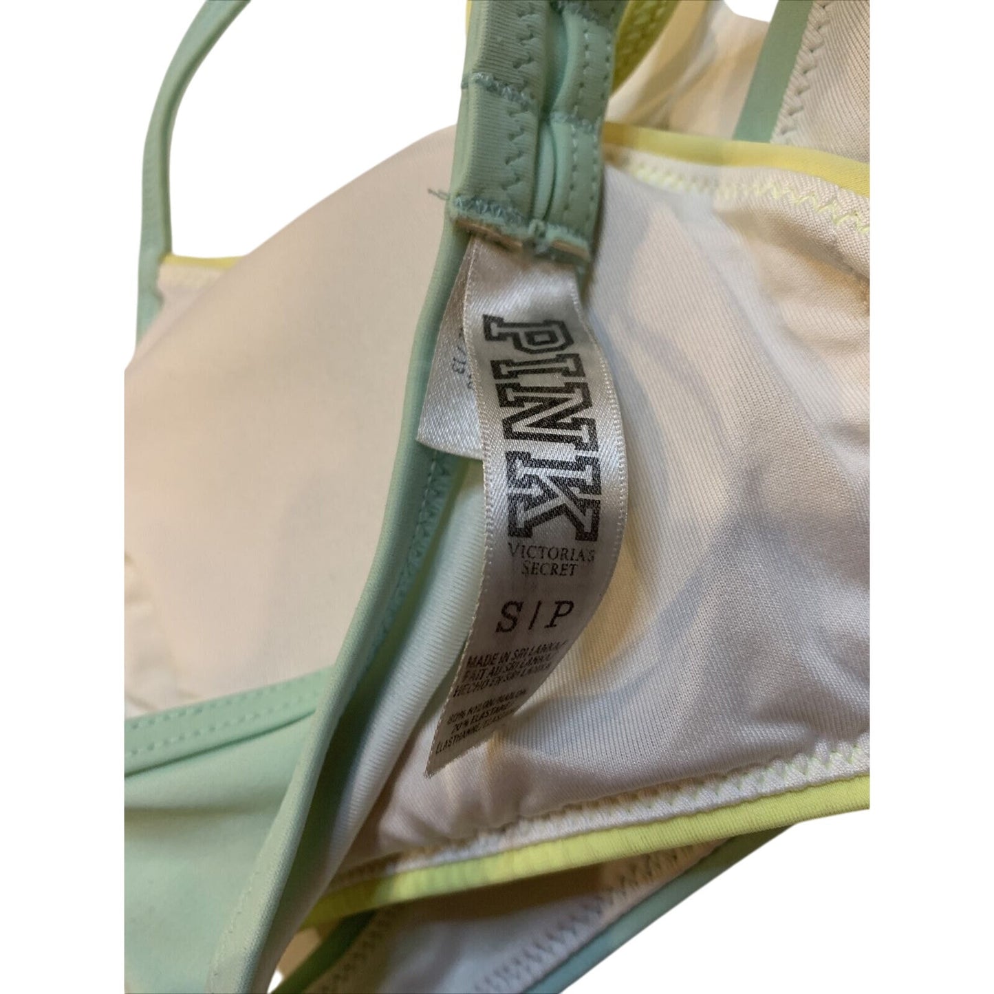 Victorias Secret PINK Seafoam Green Yellow Body Wrap Halter Bikini Top Small S