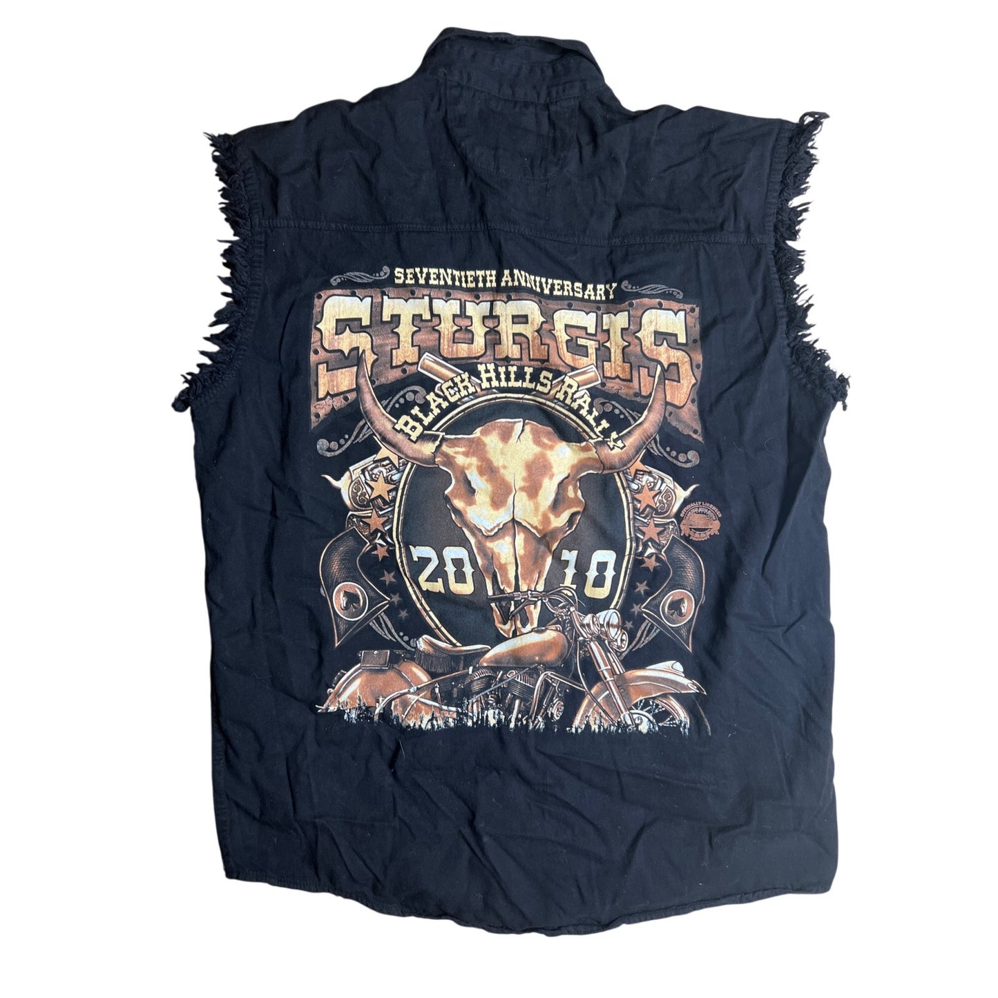 2010 Sturgis 70th Anniversary Men Button-Up Cut Off Sleeve Top Large