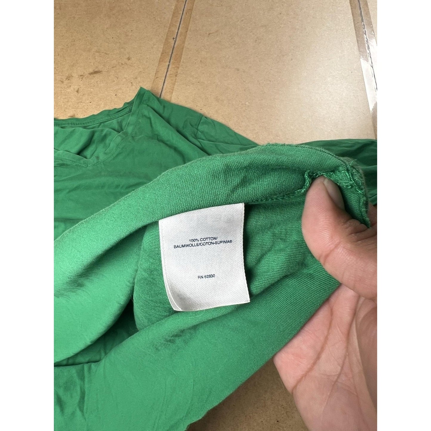 Lands' End T-Shirt Womens 1X Green V-Neck Long Sleeve 100% Cotton Relaxed