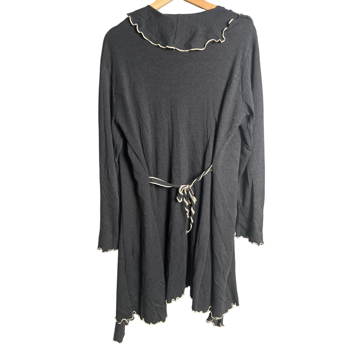 Laura Hlavac Ruffle Duster Sweater Cardigan Long Tie front jacket Women L