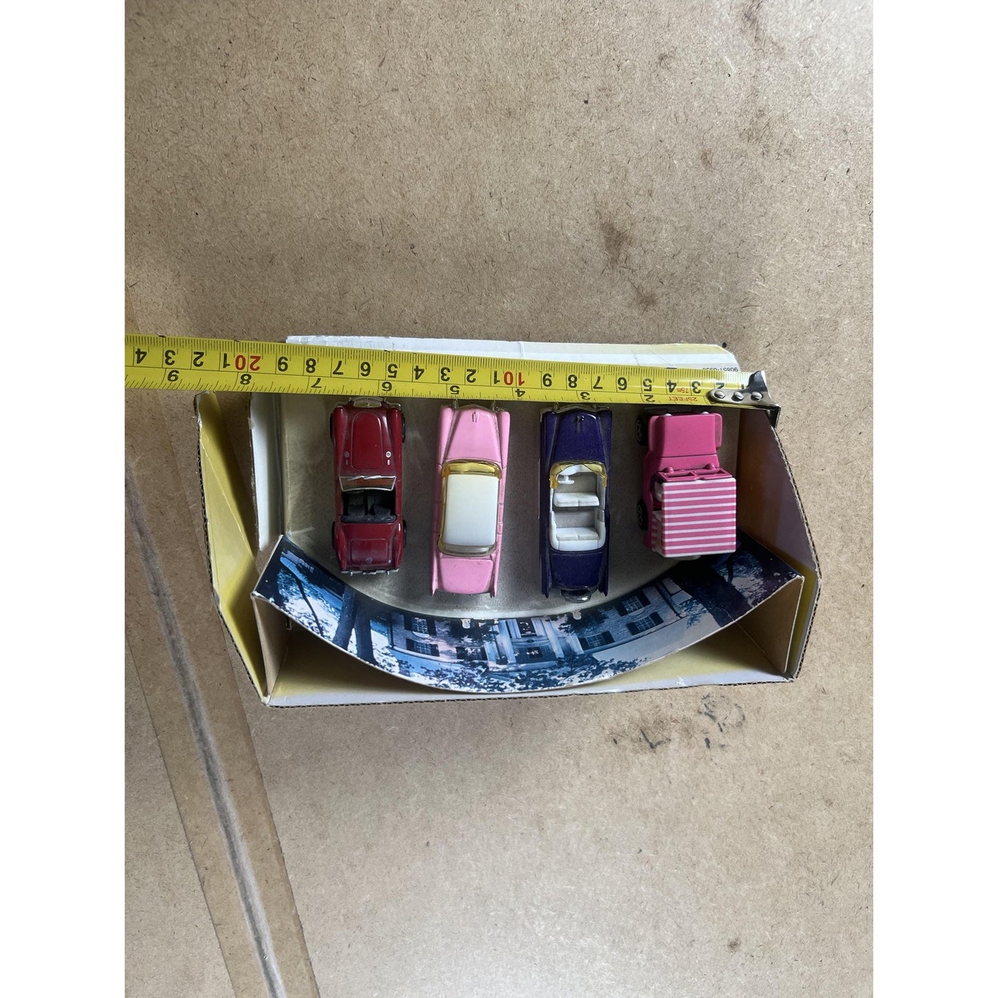 Diecast Toy Car Lot Of 4 Pink Purple Red Mini Cars In Display Box Collectible