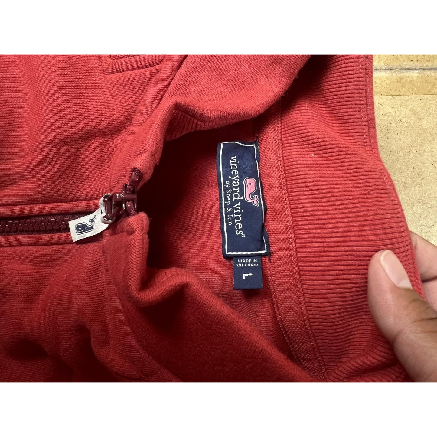 Vineyard Vines Sweater Mens L Red Pullover Mock Neck 1/4 Zip Pockets Logo