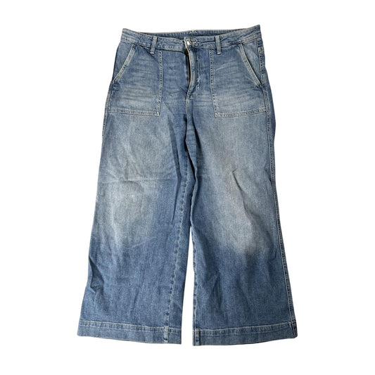 Culotte high waist Pants Womens 42 Blue Ankle Denim Relaxed Fit Pockets Zip