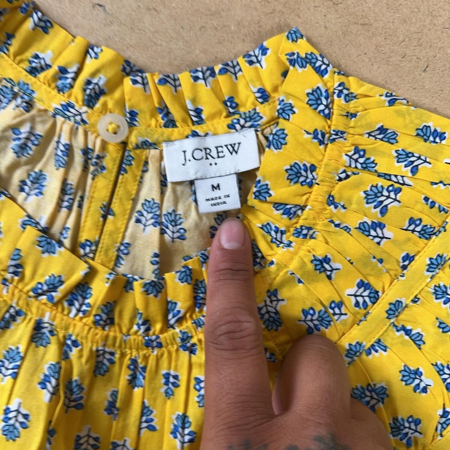 J.CREW Blouse Womens M Yellow Floral Flutter Sleeve Ruffle Button Cotton