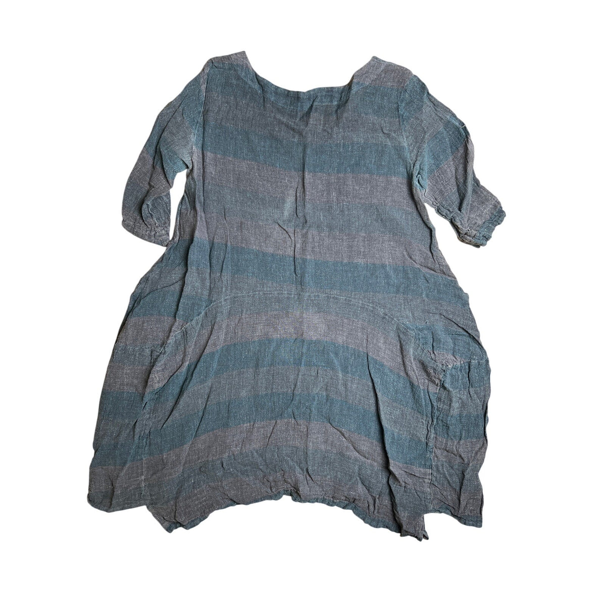 LUUKAA Lagenlook Navy Grey Striped Linen Oversized Tunic Shift Dress Size 6