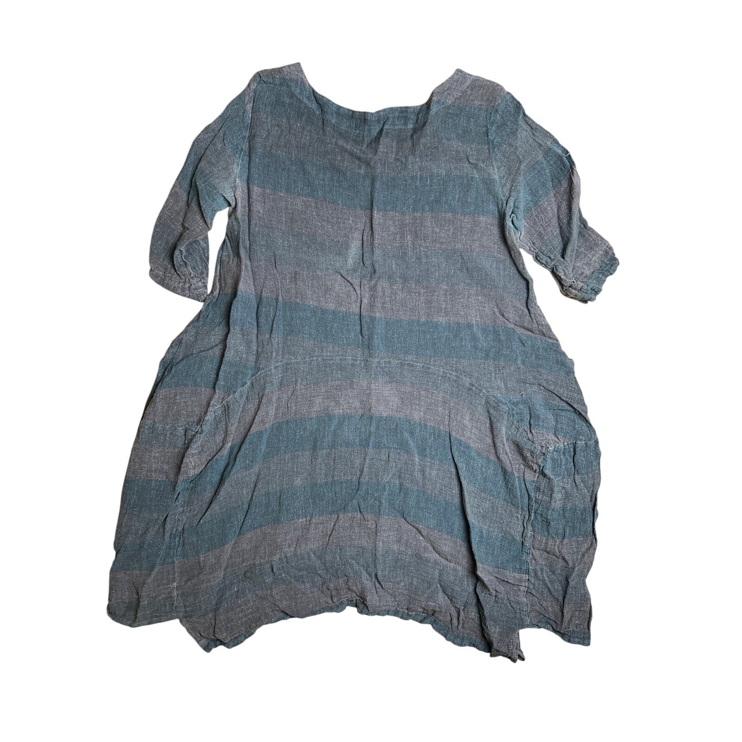 LUUKAA Lagenlook Navy Grey Striped Linen Oversized Tunic Shift Dress Size 6