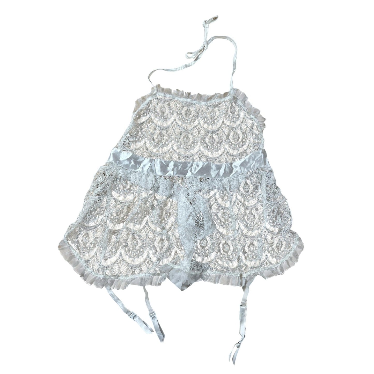 Dreamgirl Lingerie Womens One Size White Lace Bridal Babydoll Garter Halter Tie