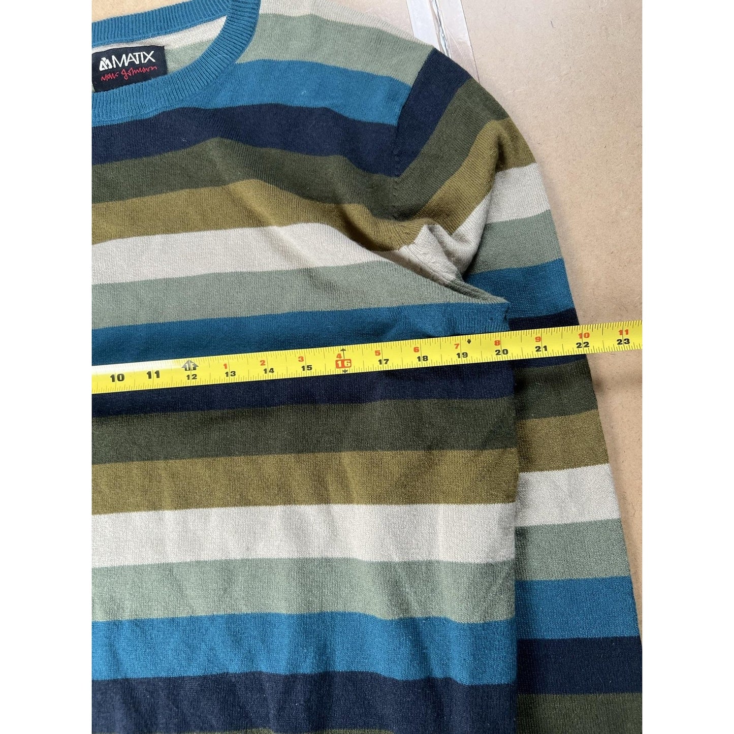 Matix Sweater Mens L Multicolor Pullover Crew Neck Knit Lightweight Striped Logo