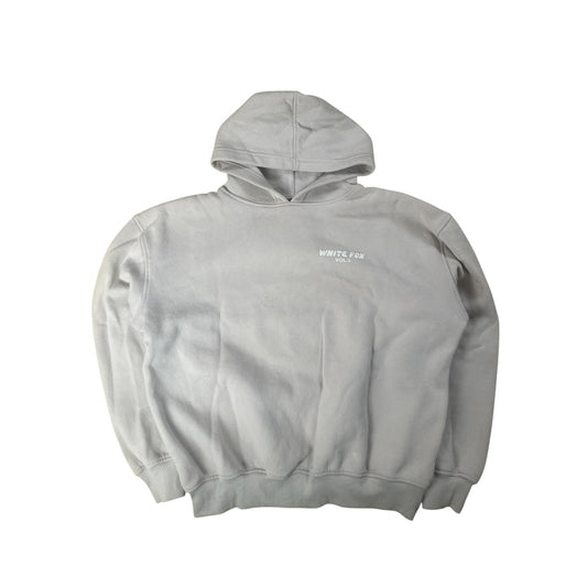 White Fox Sweater Unisex M Gray Pullover Hooded Lined Fleece Heavyweight Logo