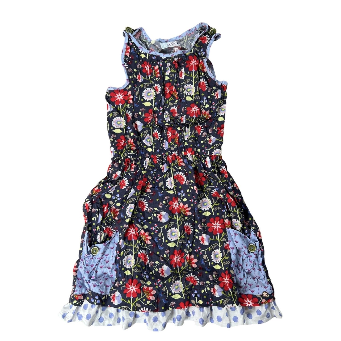 435 Tank Teens 14 Blue Floral Ruffle Button Pockets Elastic Waist