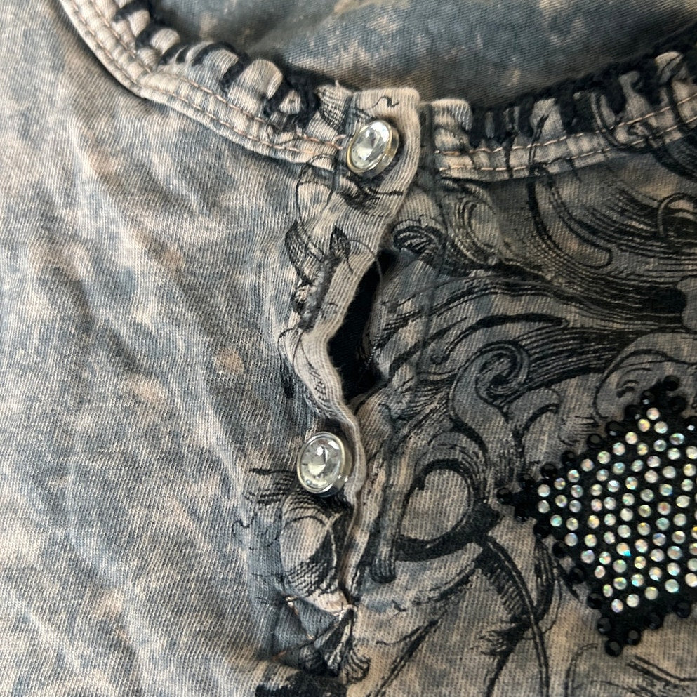 Y2K Vocal Made In USA Grunge Rhinestone Women Faded Wash Tank