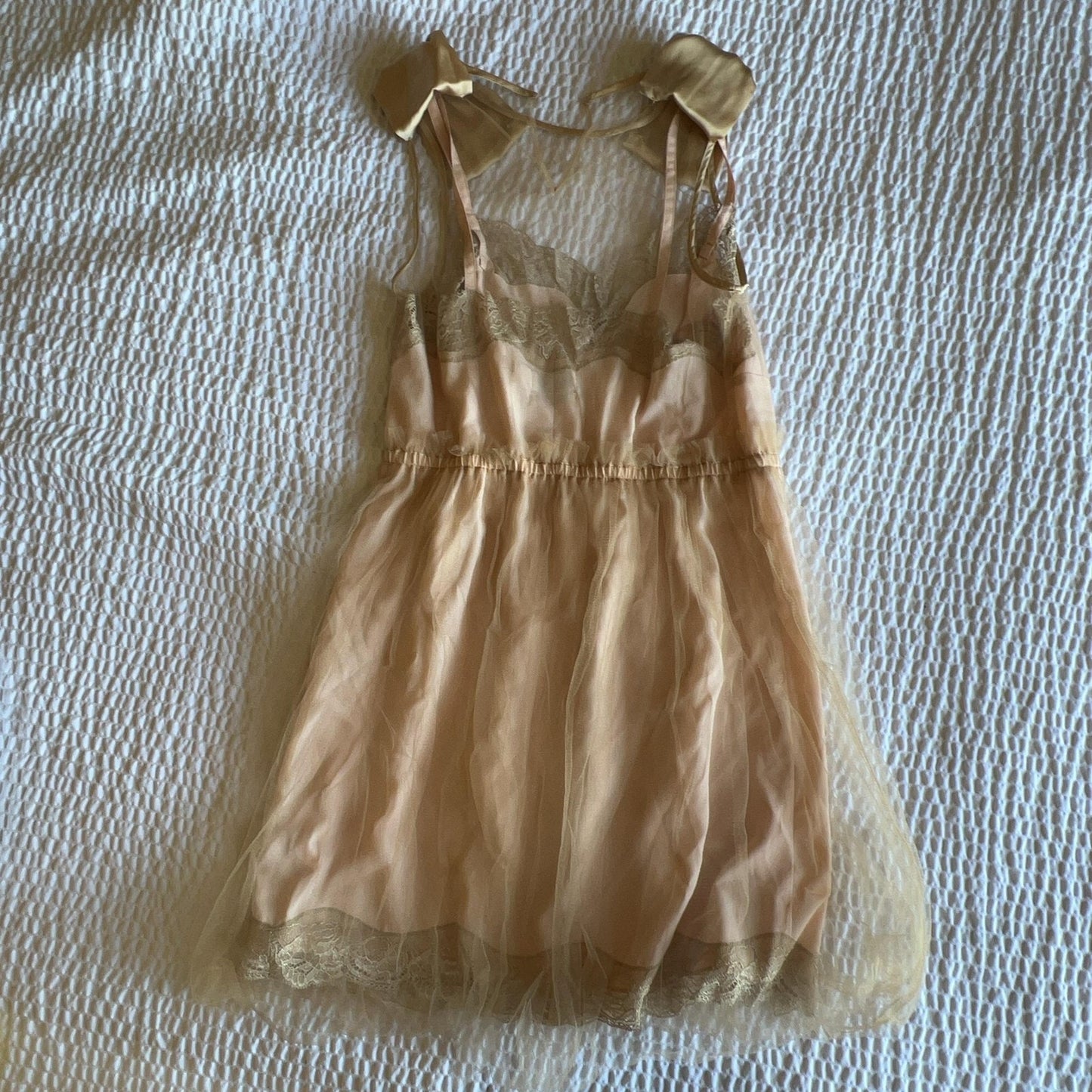 Rodarte Slip Dress Womens M Beige Tulle Sweetheart Lace Bow Lined Party Cocktail
