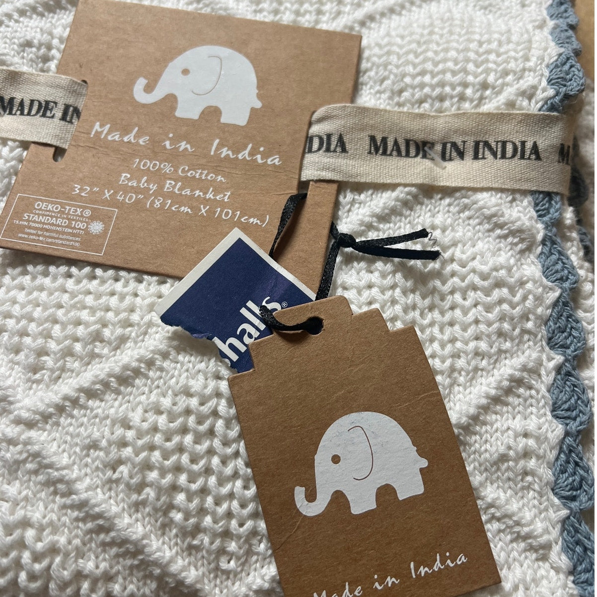 NWT Made In India Toddler White Crochet Blanket
