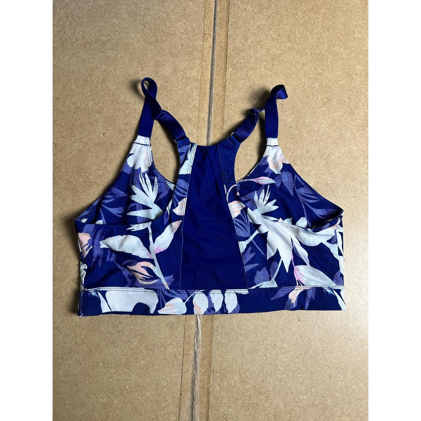 Bra Womens M Blue Floral Sports Bra Racerback Adjustable Strap Stretch Pullover