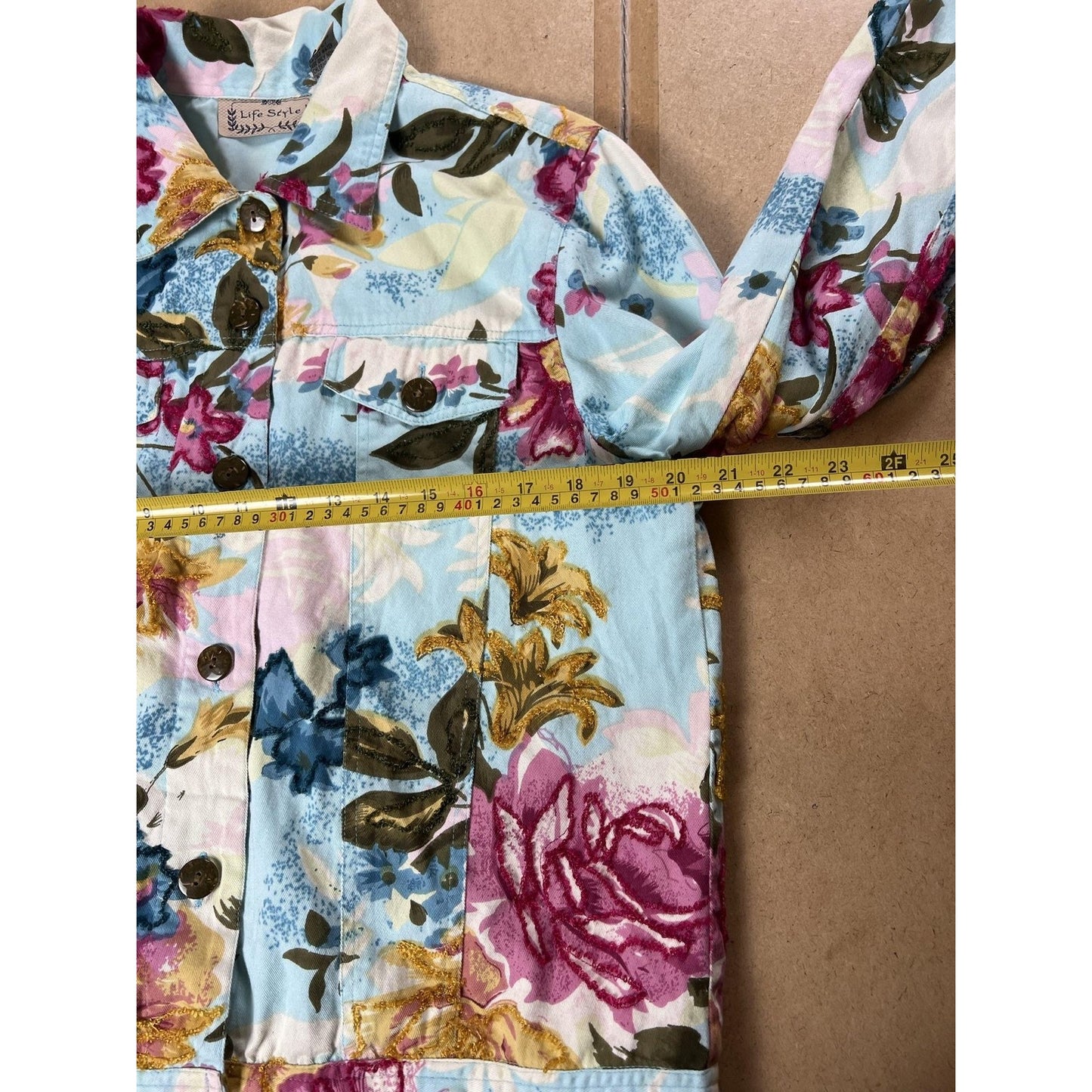 Lifestyle Jacket Womens XL Multicolor Floral Twill Lined Button Short Casual
