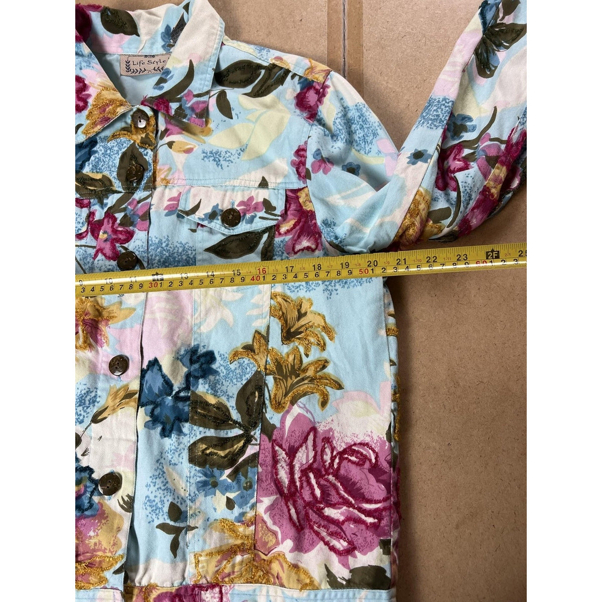 Lifestyle Jacket Womens XL Multicolor Floral Twill Lined Button Short Casual