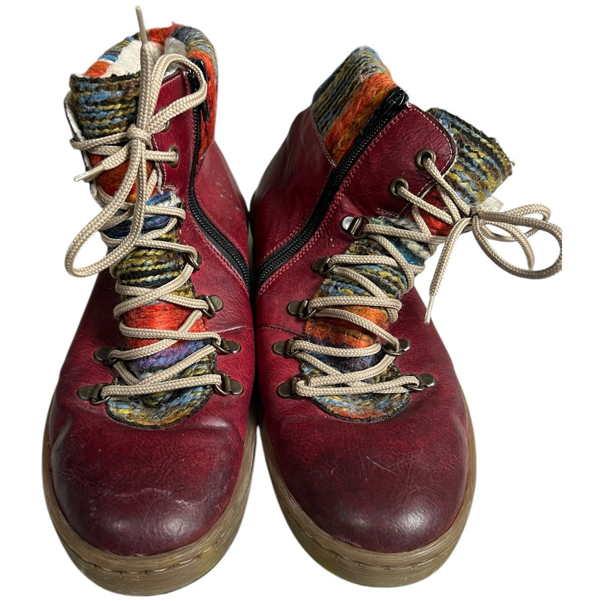 Rieker Womens 42 Felicitas Ankle Boots Red Sherpa Lined Side Zip Lace Up