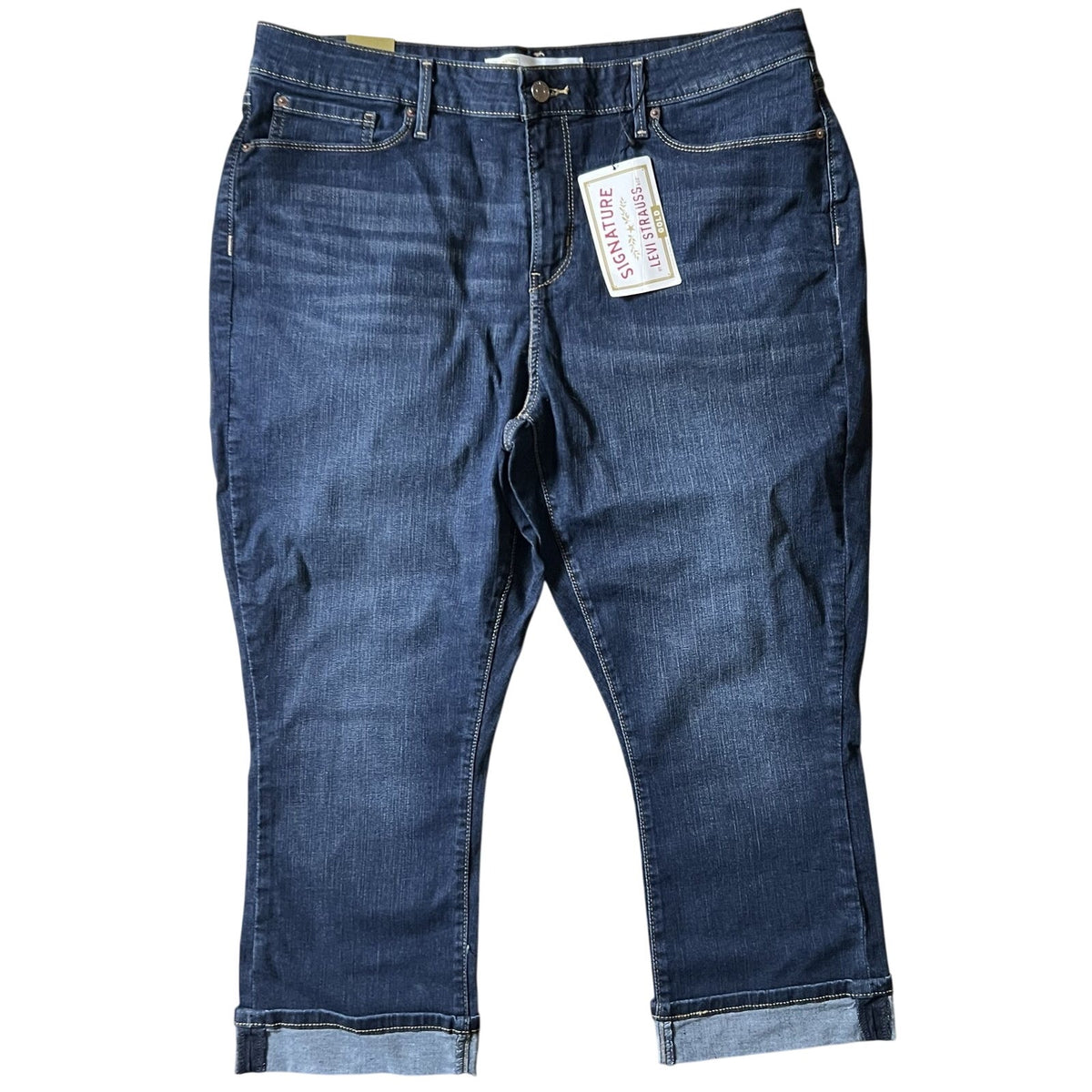 Signature By Levi Strauss Pants Womens 18 Blue Cropped Capri Slim Cuffed Stretch