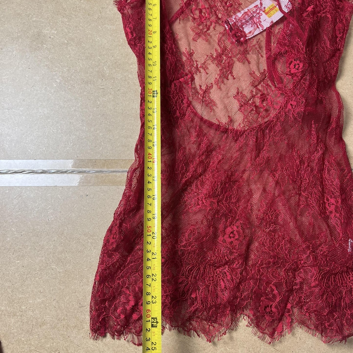 Shirley Chemise Womens S Red Lace Sheer Short Sleeve Scalloped Hem Sexy