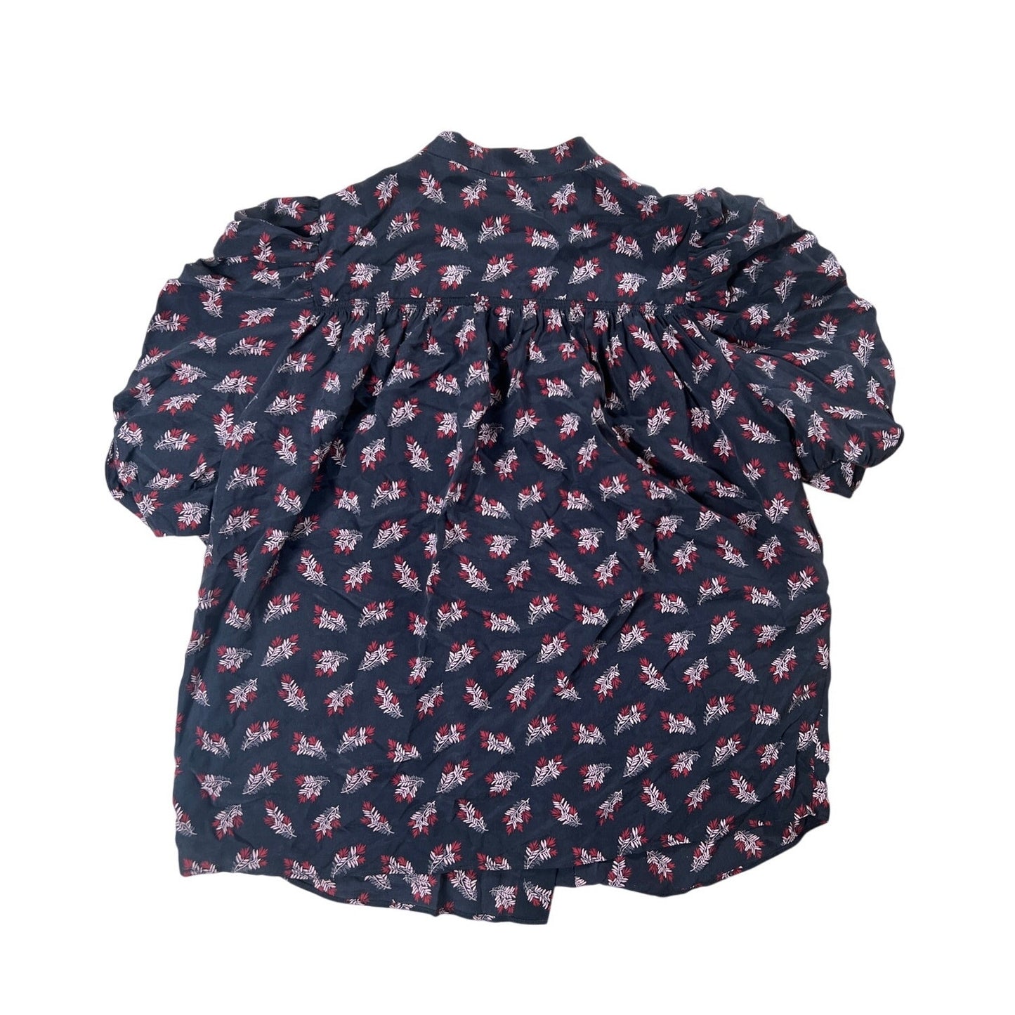 Frame Black Silk Floral 100% Silk Ruched Short Sleeve Blouse Top Size Small