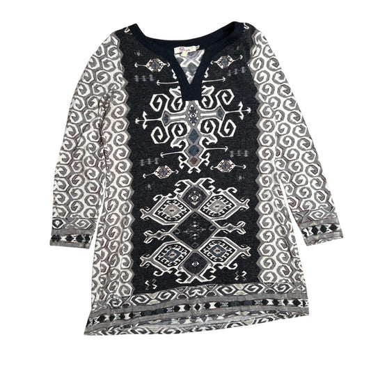Aryeh Anthropologie Knit XL Dress Black Gray Bell Sleeves