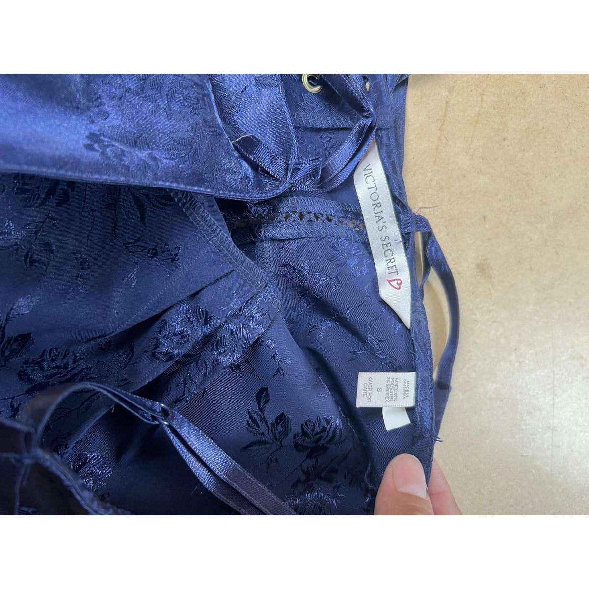 Victoria's Secret Tank Womens S Blue Satin Floral Camisole Lace Up Party