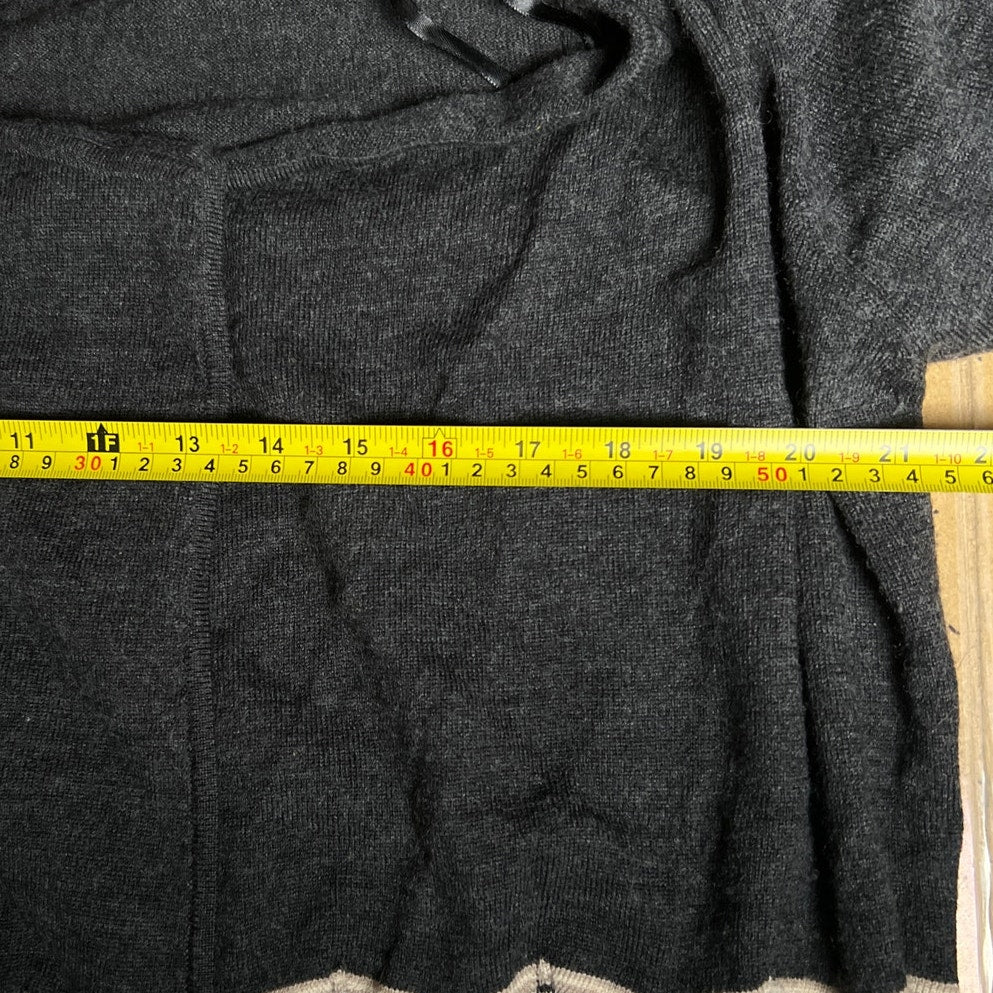 Valerie Bertinelli Gray/Cream 100% Merino Wool Open Cardigan Sz Large