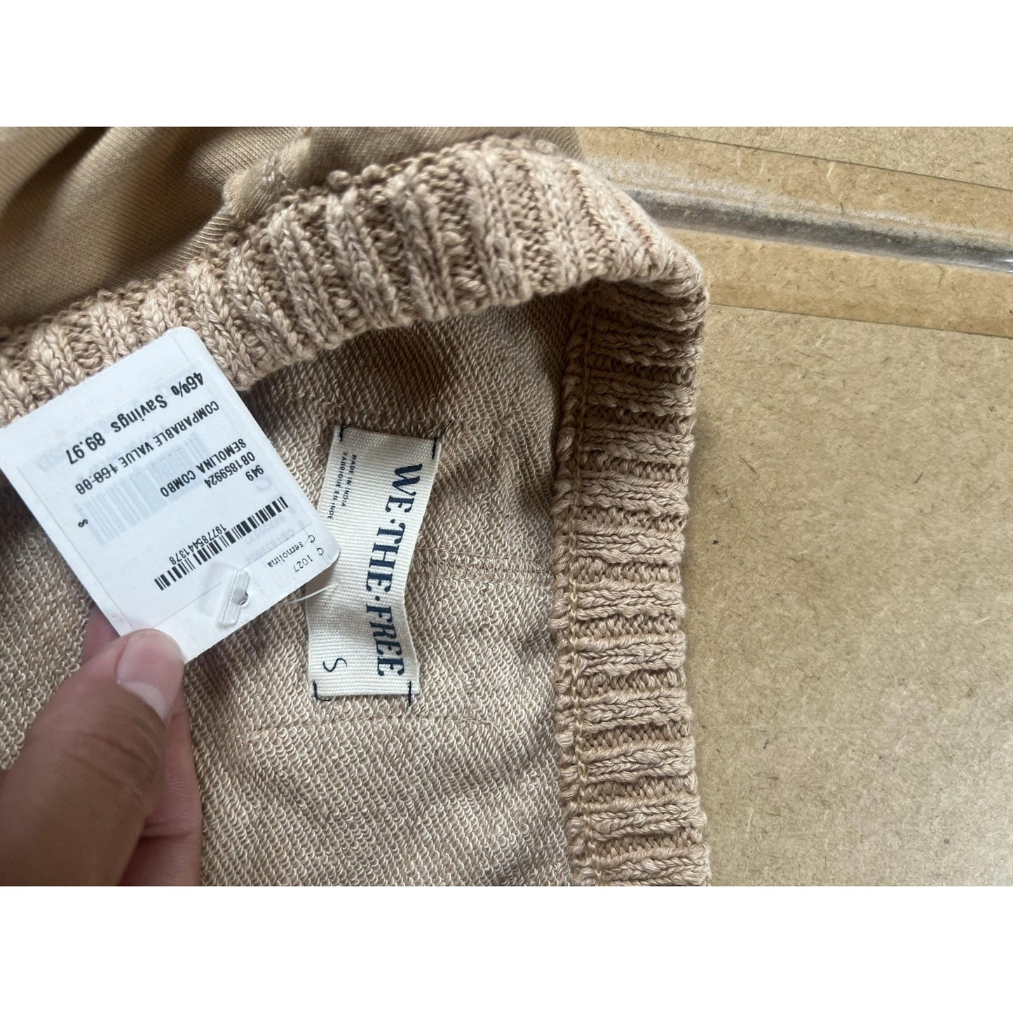 We The Free Sweater Womens S Beige Open-Knit Cotton-Blend Pullover Relaxed