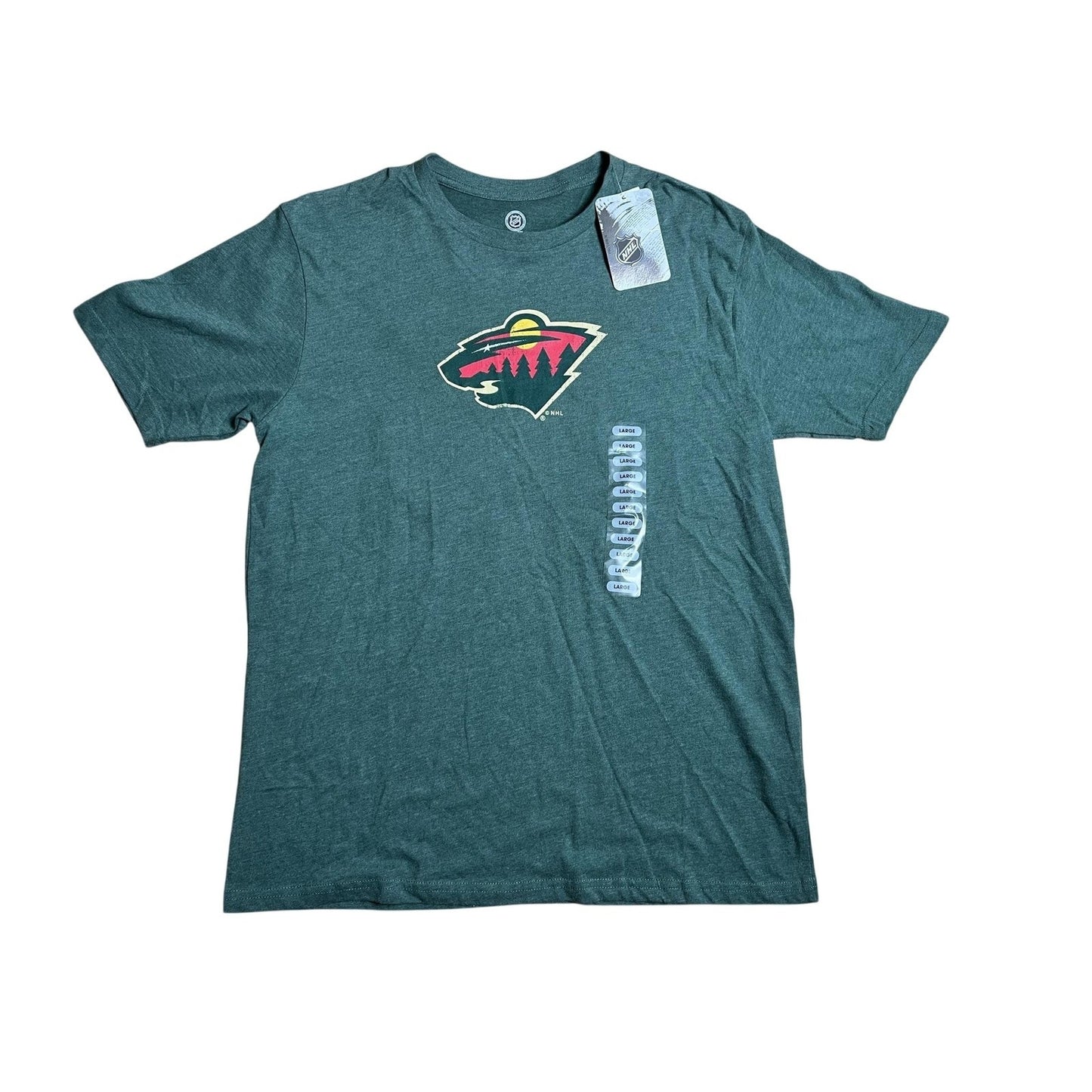 NHL Shirt Mens L Green Minnesota Wild Logo Graphic Tagless Cotton Blend Hockey