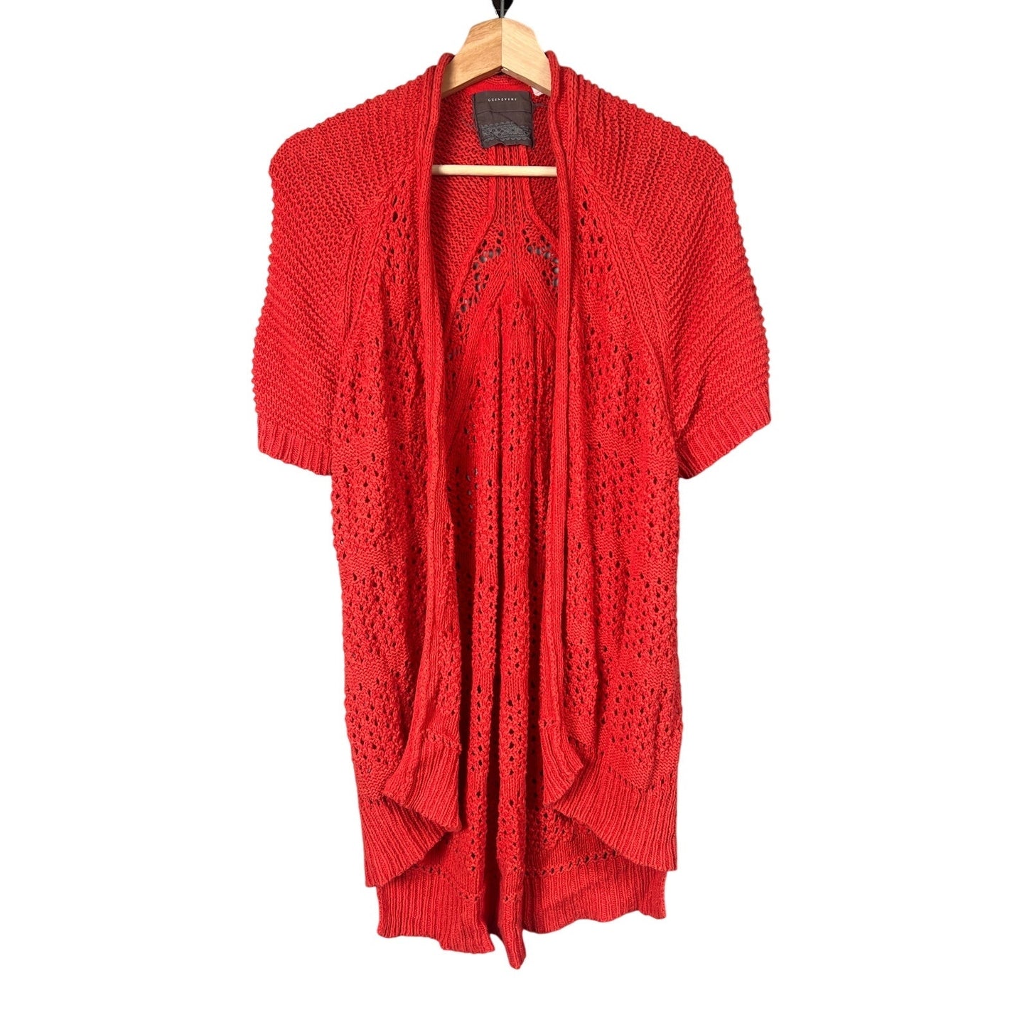 Guinevere Anthropologie Orange-Red Open Knit Boho Cardigan Size M