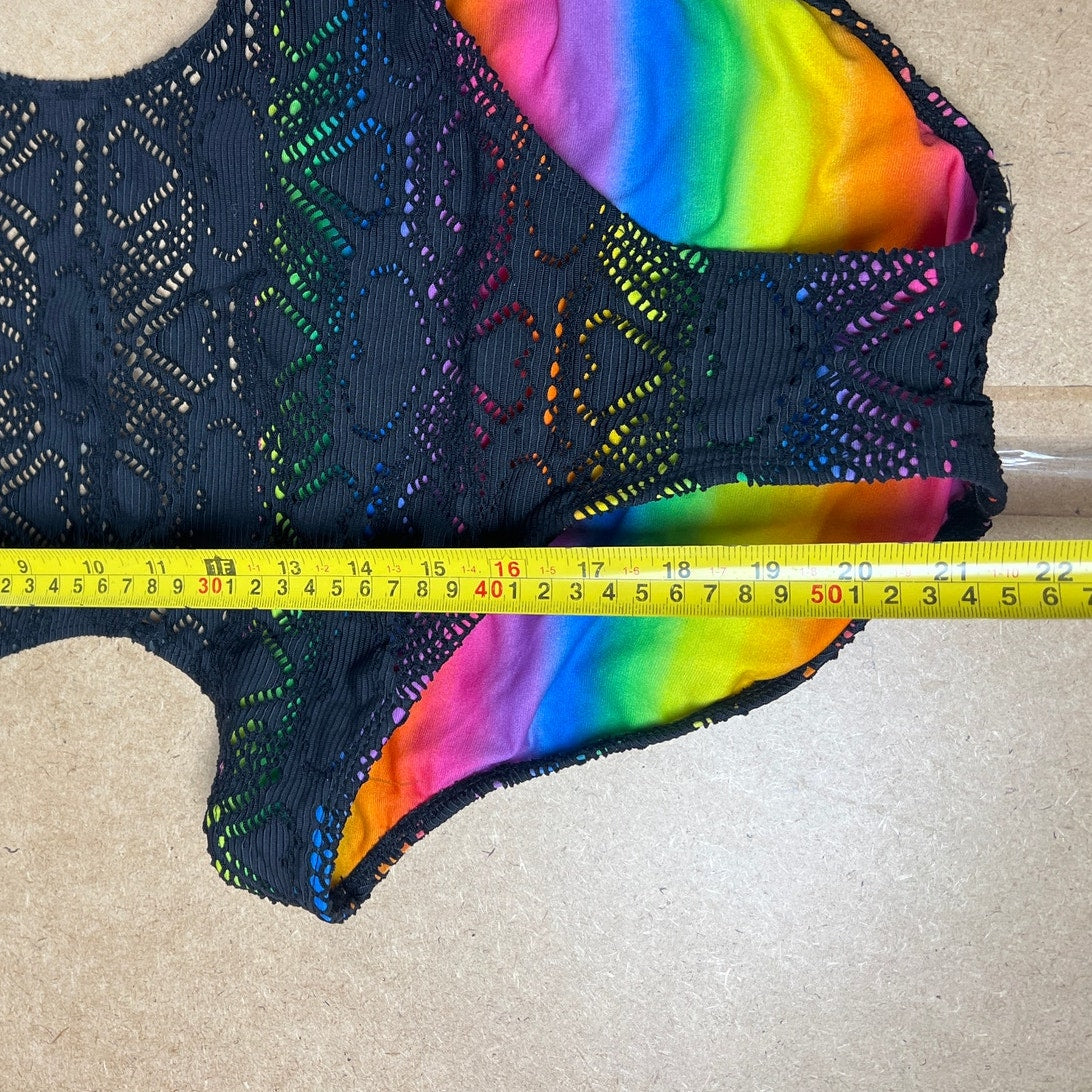 Y2K OP Rainbow Eyelet Swimsuit Size Large (11-13)
