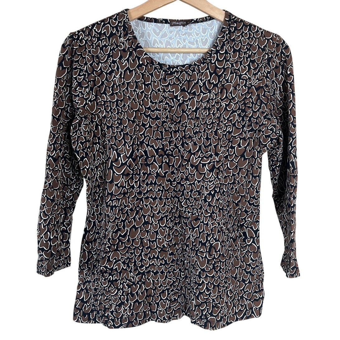 J. McLaughlin Animal Print Black/Brown Women Top Medium