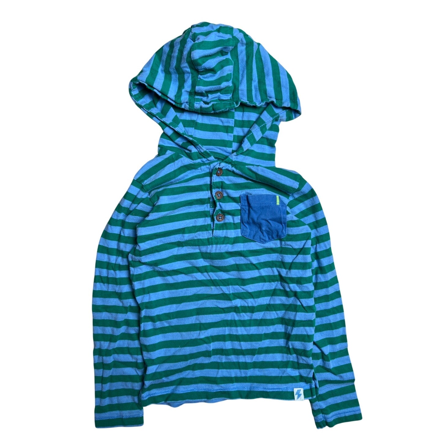 Leigh Tucker Willow Boys Striped Green and Blue Hooded Sweatshirt Size 4-5