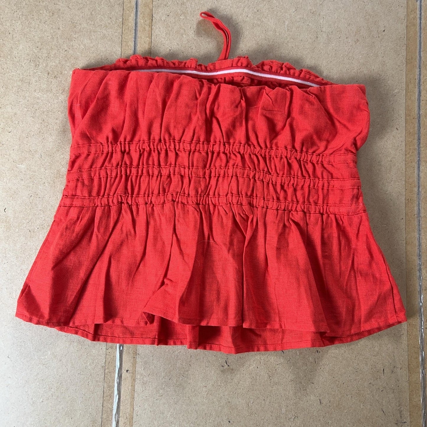 Tank Cropped Womens S Red Square Neck Ruffle Strap Elastic Waist Summer