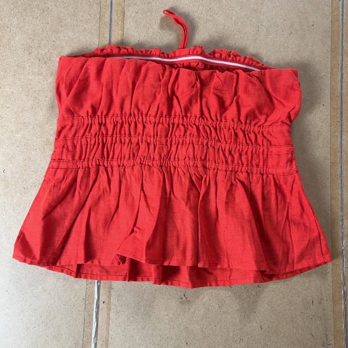Tank Cropped Womens S Red Square Neck Ruffle Strap Elastic Waist Summer