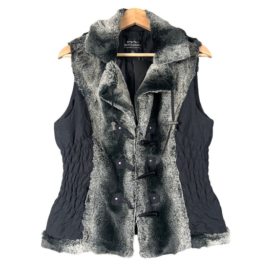 Montanaco Women's Sweater Vest Zipper Front Button Accents Black & White M
