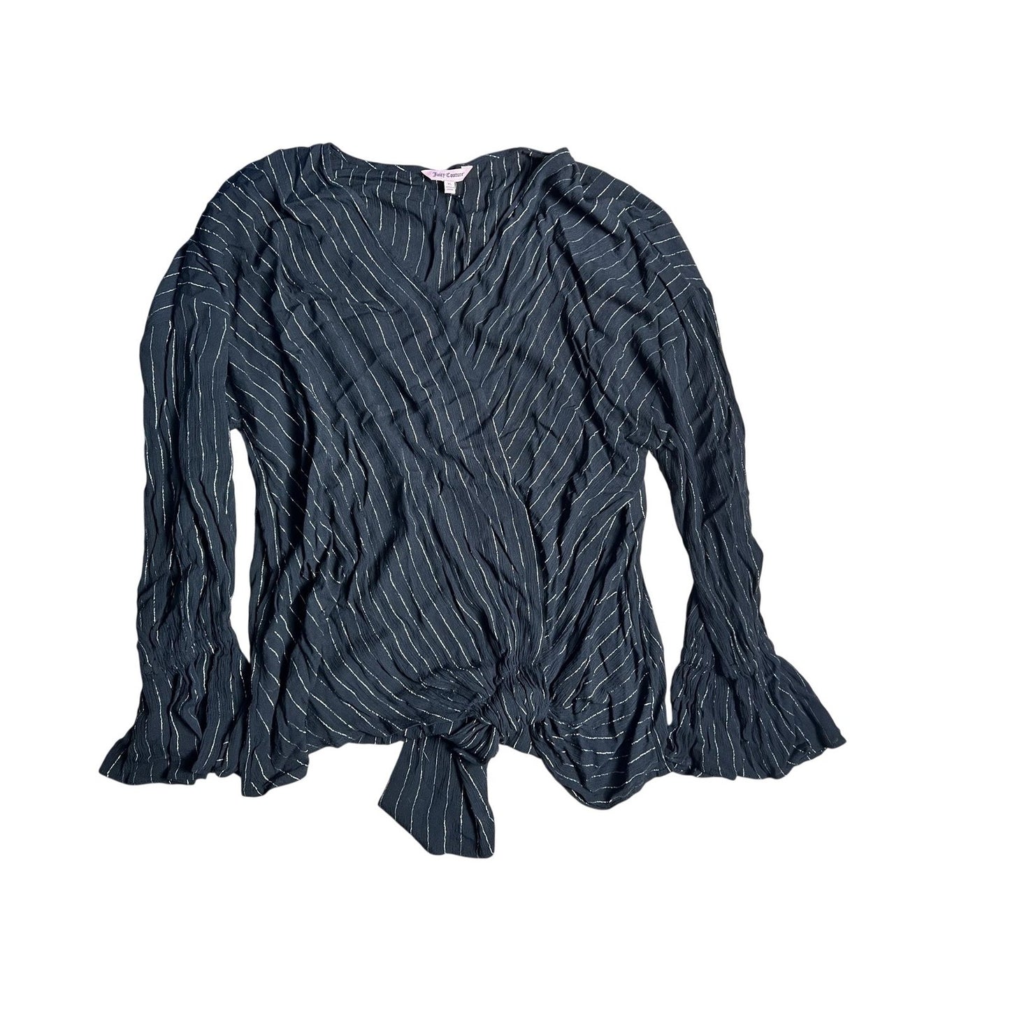 Juicy Couture Top Womens XL Black Striped Flared Sleeve Tie Blouse Casual